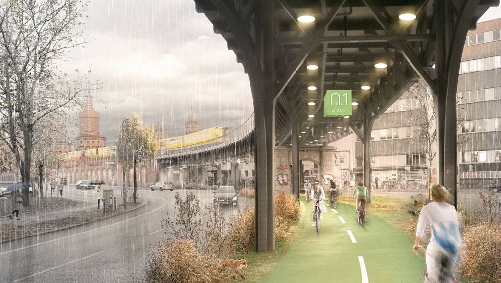 Ciclovia coberta de Berlim com hortas e piso inteligente