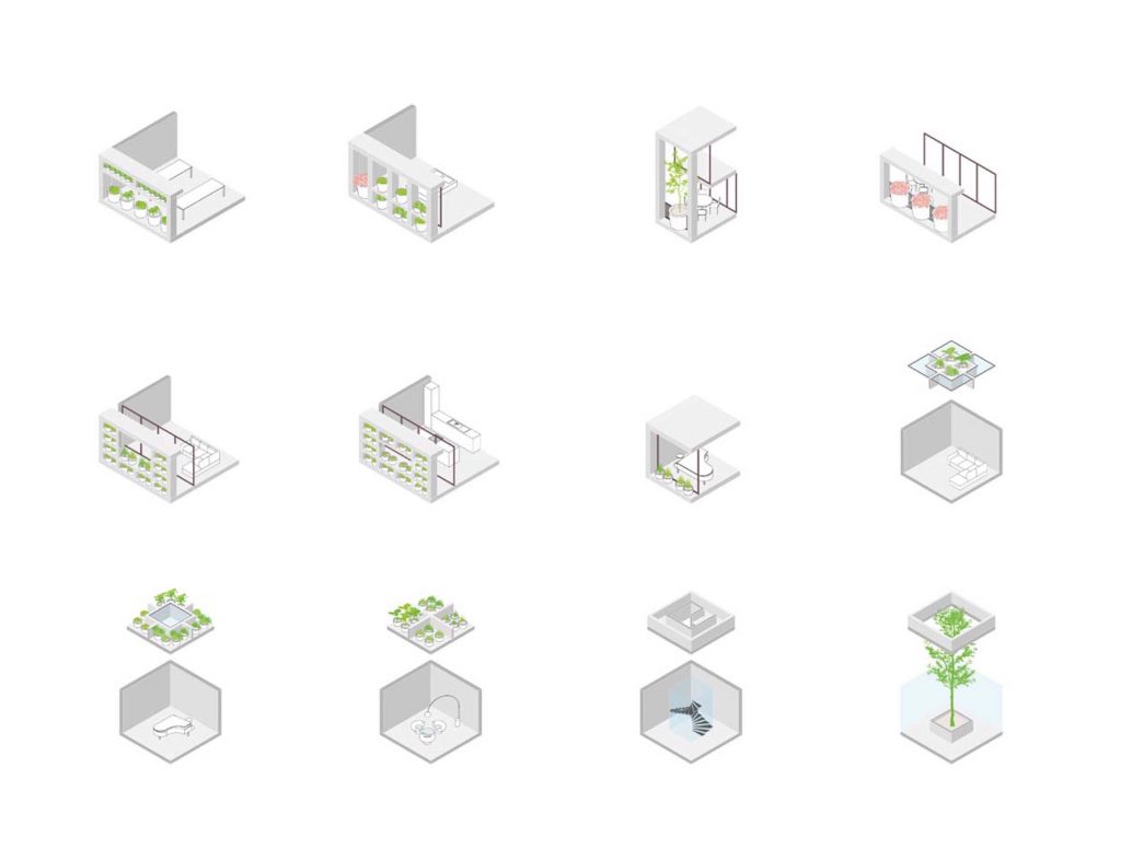 detalhes da fachada com vasos de plantas