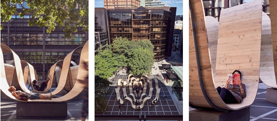 Mobiliário urbano com reaproveitamento de pranchas de andaime