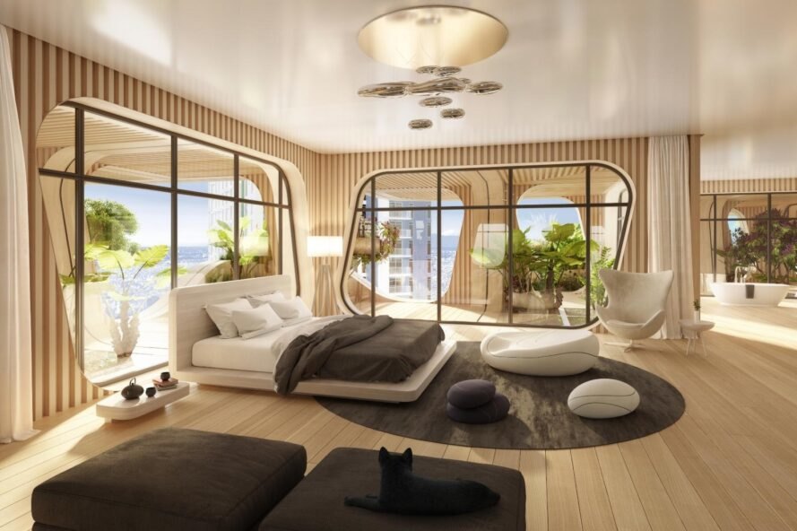 interior de madeira edifício em CLT (Cross Laminated Timber)