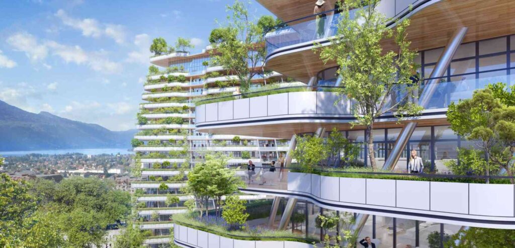 terraços com ondas verdes