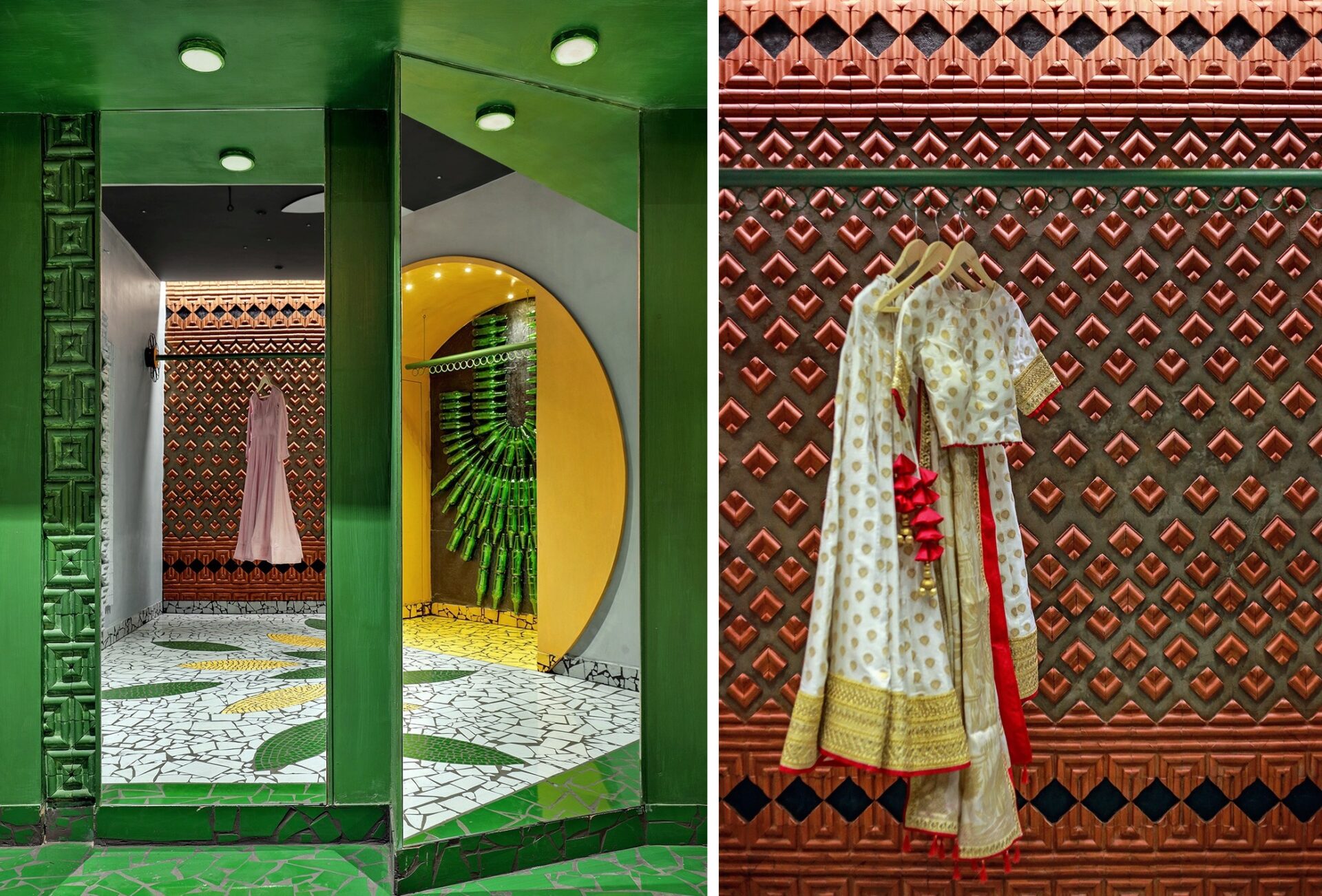 Decoração com sucata em uma boutique de moda na Índia CAPA