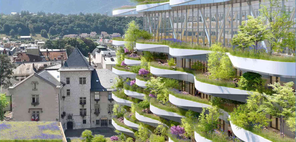 terraços com ondas verdes