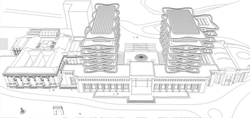 terraços com ondas verdes com plantas ruinas